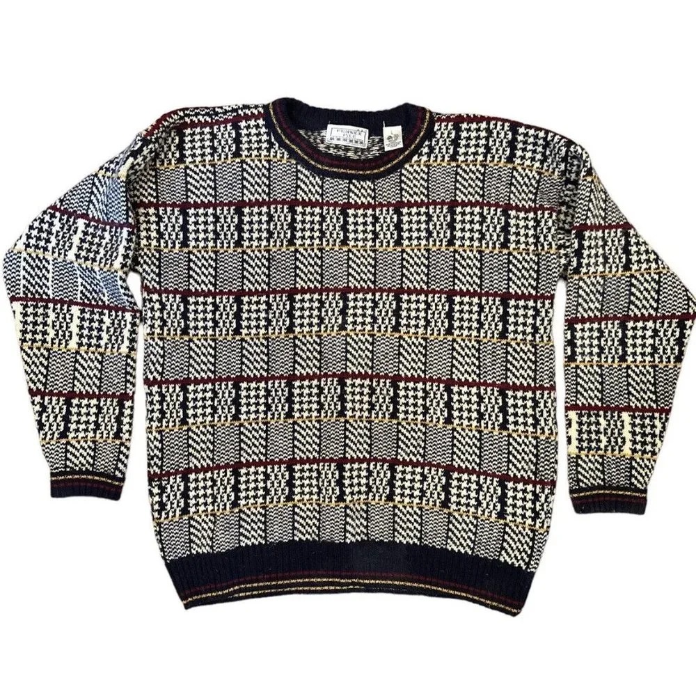 Fenwick Isle Mens Pullover‎ Sweater Blue Muliticolor Design Long Sleeve Sz L VG.